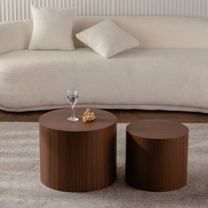 Nesting Coffee Table Set of 2 Round Wooden Tables