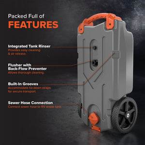 Camco 39002 Rhino Portable 21 Gallon RV Waste Tank Holding Hose and Accessories