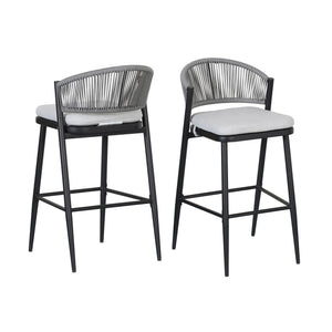 Outdoor Bar Height Metal Frame Counter Stools with Scallop-Shaped Backrest & Water-Resistant Cushions