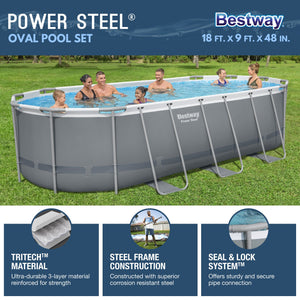 Bestway 18 Foot Power Steel Swimming Pool Set with Vacuum and Maintenance Kit