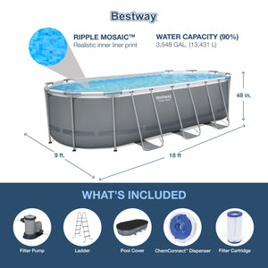 Bestway 18 Foot Power Steel Swimming Pool Set with Vacuum and Maintenance Kit