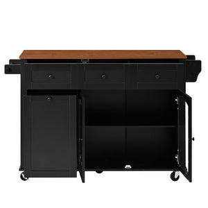 54.2'' Mobile Kitchen Island with Glass Door Storage & Trash Bin