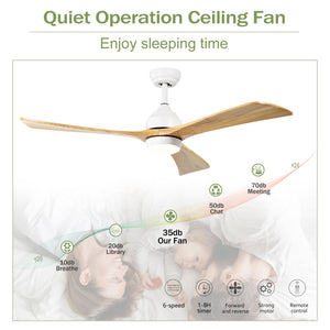 52" Solid Wood Blades Ceiling Fan with Lights and Remote Control