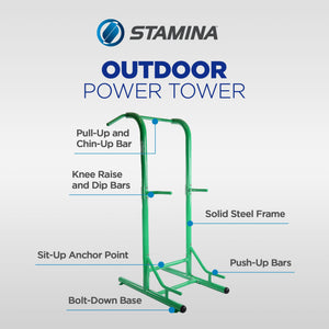 Stamina Products Outdoor Fitness Multi Use Strength Training Power Tower, Green