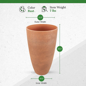 Algreen Curved Vase Planter, 12" x 20" Flower Plant Pot Decor, Acerra, Rust