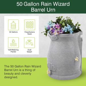 Good Ideas Rain Wizard 50 Gallon Plastic Rain Barrel Urn, Light Granite (2 Pack)