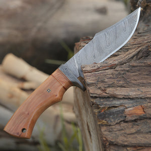 Avatar Damascus Hunting Knife with Exotic Olive Wood Handle