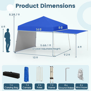14 x 9.2 Feet Pop up Canopy Tent with 2 Convertible Sidewalls to Awning and Stakes