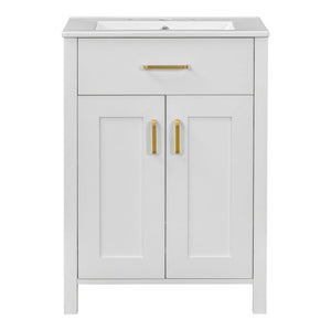 Modern Bathroom Vanity With Ceramic Sink, Soft-Close Doors, Flip Drawer, U-Shaped Shelves, Elegant Storage Solution