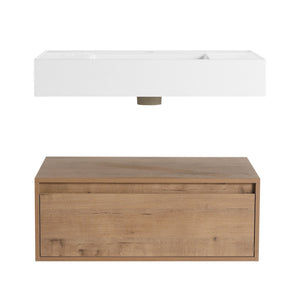 Wall Mounted Bathroom Vanity With Resin Sink And Soft Close Drawer In Imitative - Imitative Oak