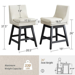 Upholstered Swivel Bar Stools With Ergonomic Design (Set of 2) - Cream White