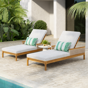76.8" Solid Acacia Wood Sun Lounger Set of 2 with Grey Cushions