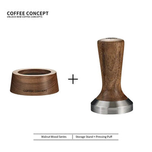 Solid Walnut Espresso Tamper Set - 58mm Solid Wood Handle + Stand