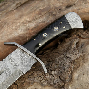 15" Handmade Damascus Steel Bowie Hunting Knife- Buffalo Horn Handle