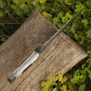 15" Handmade Damascus Steel Bowie Hunting Knife- Full Tang - Stag Antler Handle