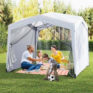Pop up Canopy Tent wiht 4 Sidewalls Mesh Netting Wheeled Bag-White