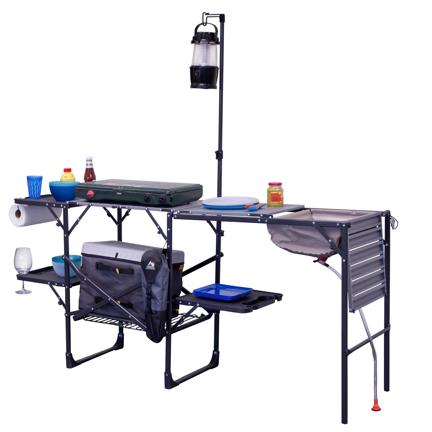 GCI Outdoor Master Cook Station Portable Camp Kitchen Outdoor Folding Table, Black Chrome