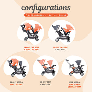 Baby Trend Sit N' Stand Travel Double Baby Stroller w/ Single Car Seat, Magnolia