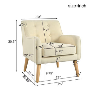 Mid-Century Modern Armchair - Tufted Fabric Accent Chair with Solid Wood Legs