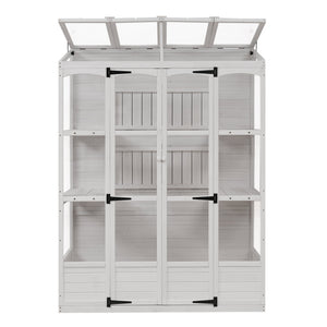 TOPMAX 78-Inch Wooden Greenhouse with Skylights and Folding Shelves