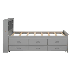 Platform Bed With Storage Headboard, USB, Trundle And 3 Drawers