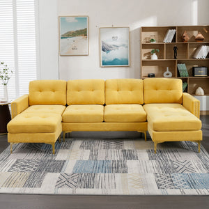 Modern L - Shape Convertible Sectional Sofa With Movable Ottoman