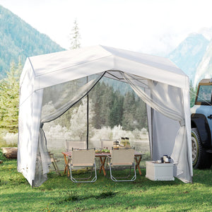 Pop up Canopy Tent wiht 4 Sidewalls Mesh Netting Wheeled Bag-White
