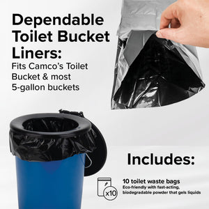 Camco 10 Pack Leak Proof Double Lined Camping Toilet Bucket Waste Bags, Black