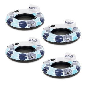 Bestway CoolerZ Rapid Rider Inflatable Lake Pool Tube Float, Blue/Gray, 4 Pack