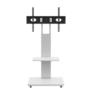 Mobile TV Stand With Shelf Floor Mount Cart For TVs With Lockable Wheels Ideal For Living Room Bedroom Or Office - White
