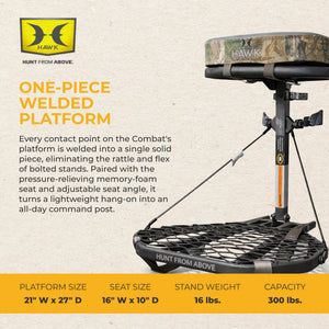 Hawk COMBAT Hang On Tree Stand, Deer Stand with 21 x 27" Saddle Hunting Platform
