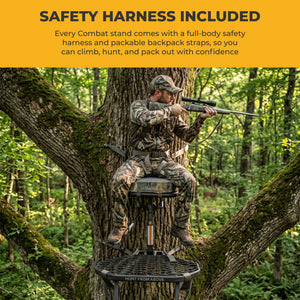 Hawk COMBAT Hang On Tree Stand, Deer Stand with 21 x 27" Saddle Hunting Platform
