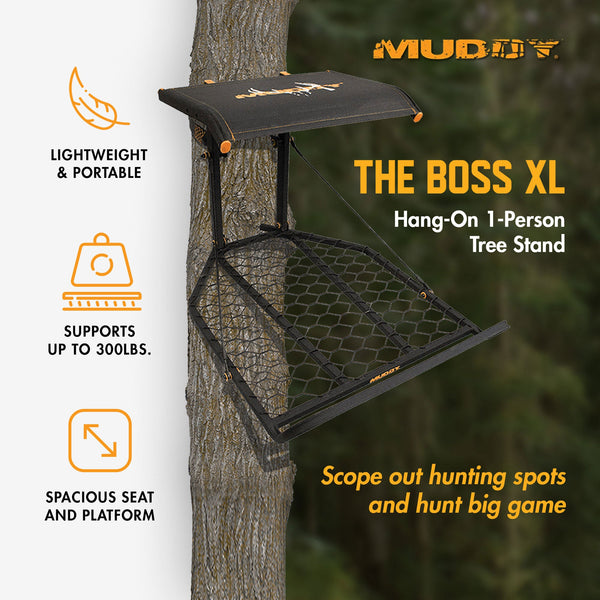 Muddy The Boss XL Wide Stance Hang On 1 Person Deer Hunting Tree Stand Platform