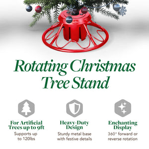 Home Heritage 1-1.75" Artificial Christmas Tree Base Rotating Metal Stand, Red