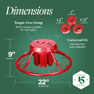 Home Heritage 1-1.75" Artificial Christmas Tree Base Rotating Metal Stand, Red