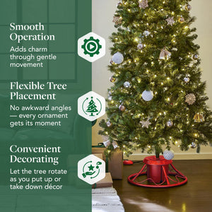 Home Heritage 1-1.75" Artificial Christmas Tree Base Rotating Metal Stand, Red