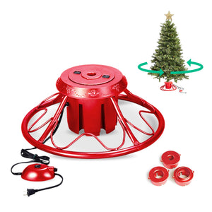 Home Heritage 1-1.75" Artificial Christmas Tree Base Rotating Metal Stand, Red