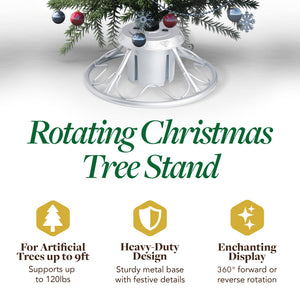 Home Heritage 1-1.75" Artificial Christmas Tree Base Rotating Metal Stand, Silver