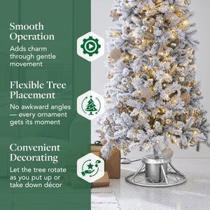 Home Heritage 1-1.75" Artificial Christmas Tree Base Rotating Metal Stand, Silver