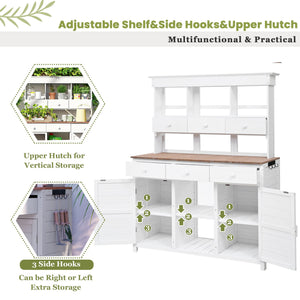 TOPMAX 65.7" Tall Garden Potting Bench Table with Hutch