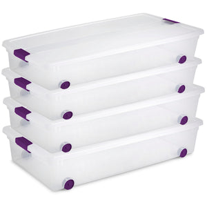 Sterilite 60 Qt ClearView Latch Wheeled Stackable Storage Box, 4 Pack