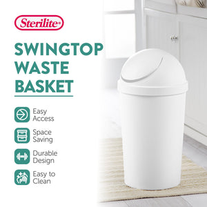 Sterilite 10838006 3 Gallon Round Swing Top Plastic Wastebasket, White (6 Pack)