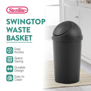 Sterilite SwingTop Wastebasket, 3 Gal Round Trash Can w/Swing Lid, 6 Pack, Black - TRAPSKI