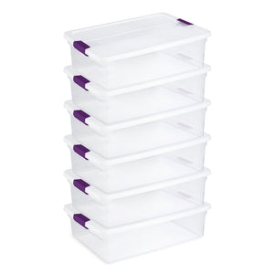 Sterilite 32 Quart Clear Under Bed Storage Container Tote with Latch Lid, 6 Pack
