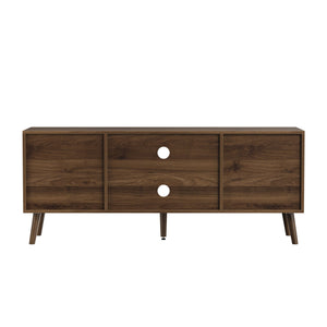 55" TV Cabinet With Vertical Groove Doors, Adjustable Shelves - Walnut