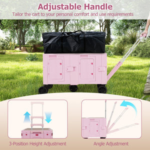 Large Foldable Utility Cart with 2-Tier Storage Crates and Telescoping Handle