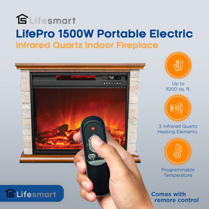 LifeSmart LifePro 1500W Electric Infrared Quartz Indoor Home Fireplace Heater