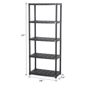 Ram Quality Products Platin 15 inch 5 Tier Plastic Storage Shelves, Black