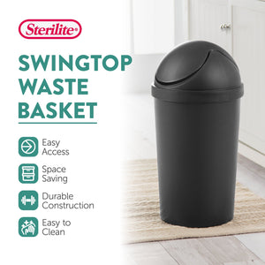 Sterilite 10839006 3 Gallon Round Swing Top Plastic Wastebasket, Black (12 Pack)