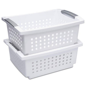 Sterilite Medium Sized Stackable Storage & Organization Basket, White (30 Pack)